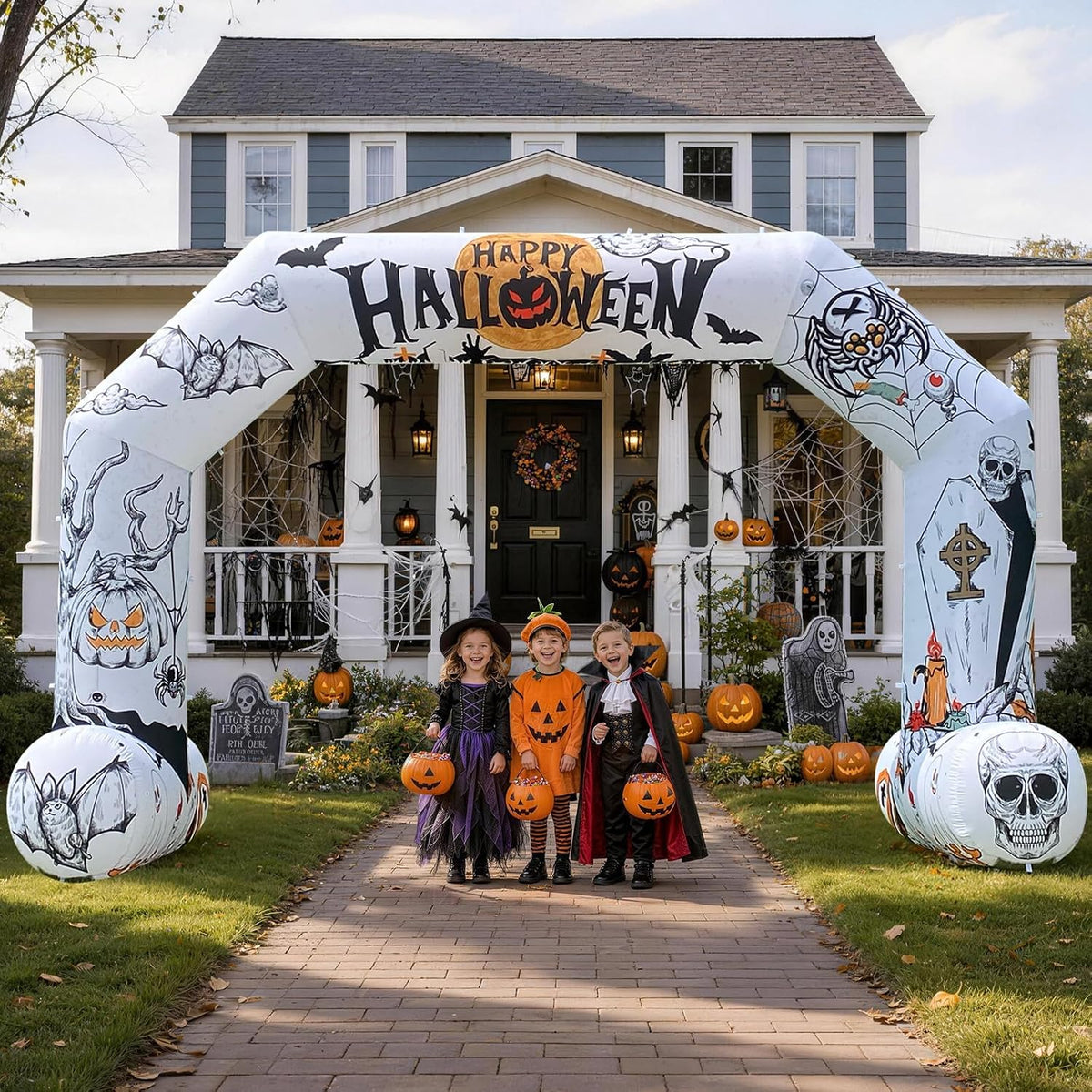 20ft Halloween Inflatable Archway with 250W Blower, Hexagon Inflatable Arch for Outdoor Decoration, Halloween Party, Lawn Garden