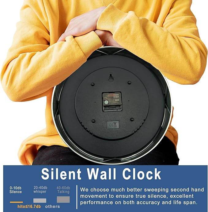 HITO 14 Inch Silent Wall Clock Battery Operated, Large Wall Clock
