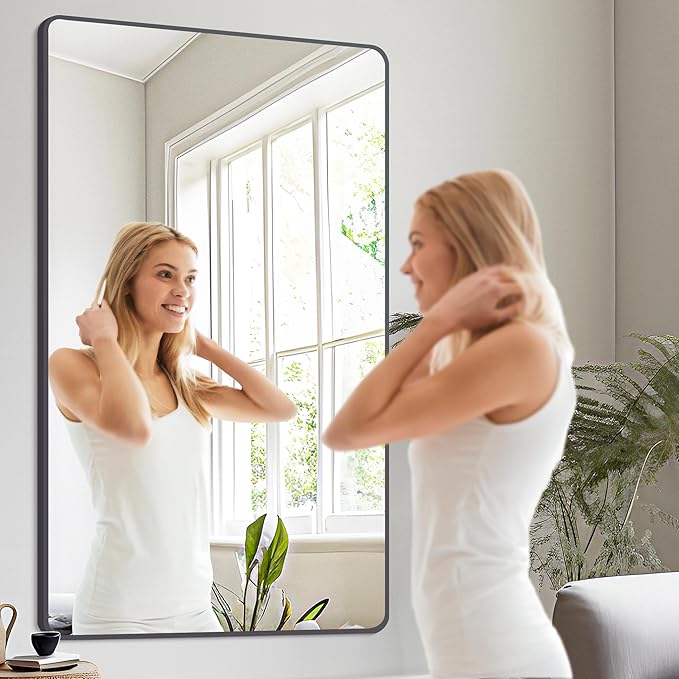 30" x 55"Bathroom Mirror, Matte Black Wall Mirror