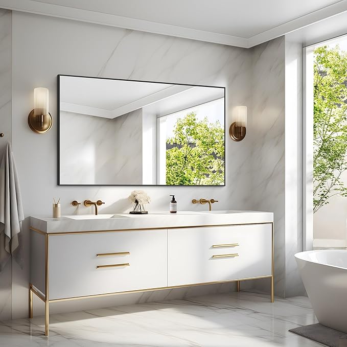 40x60inch Black Bathroom Mirror, Large Rectangular Wall Mirrors