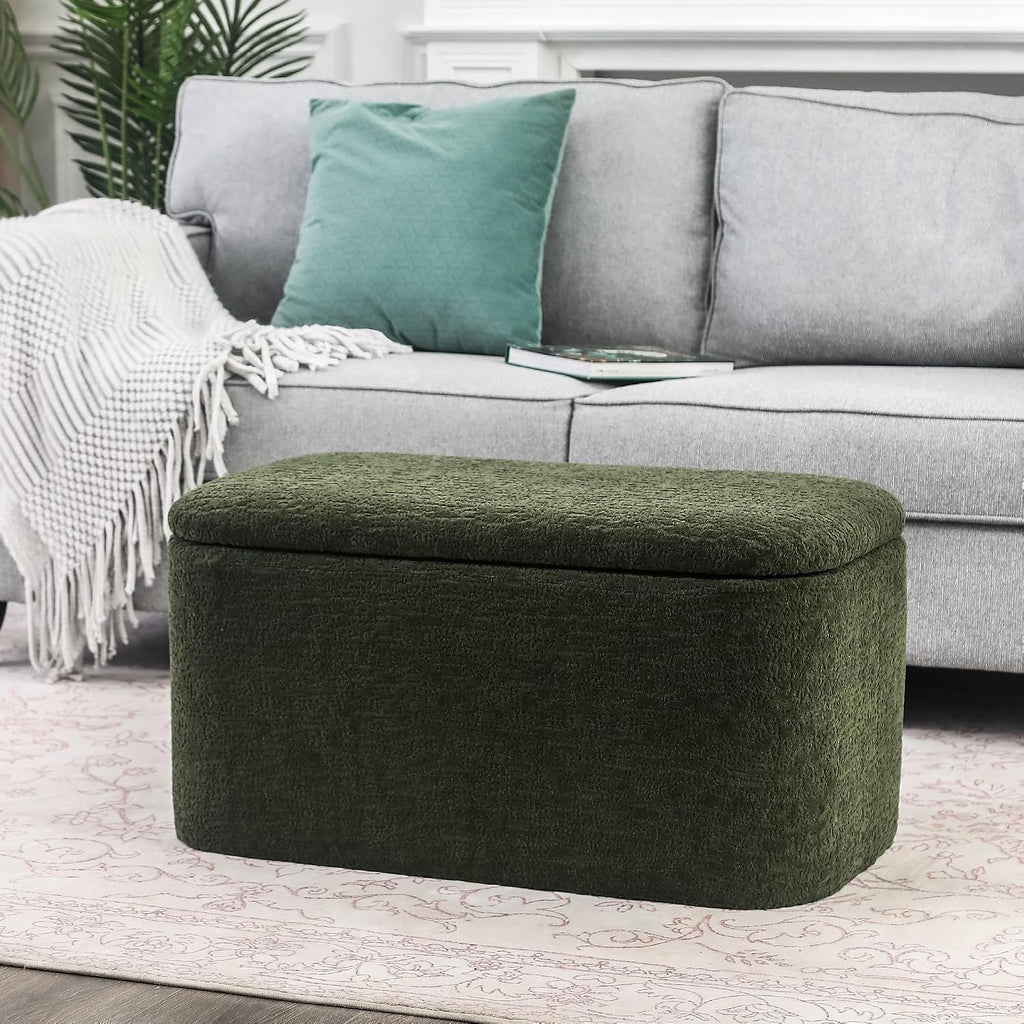 Rectangle Storage Ottoman Bench, 31.8" L x 16.1" W x 16.3" H, Modern Fabric, Green
