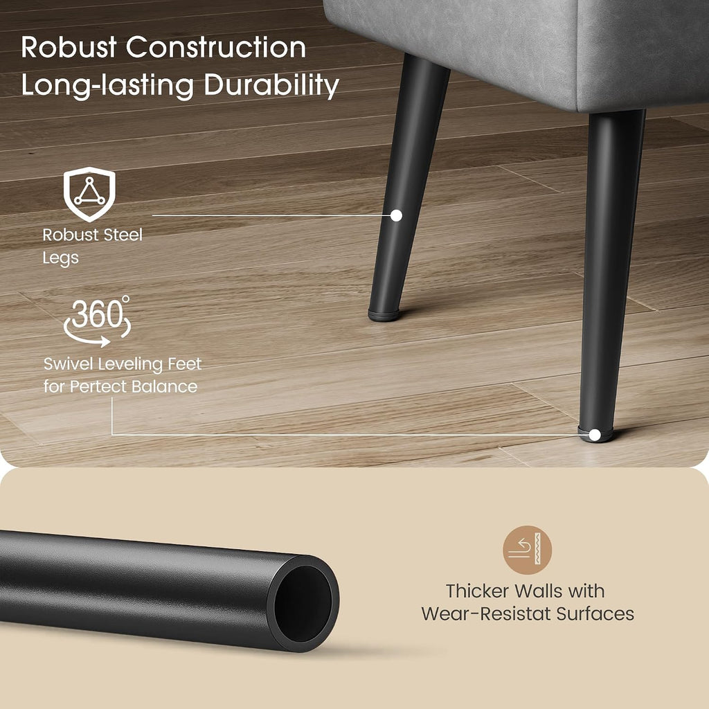 IDEALHOUSE Storage Ottoman Bench, Ottoman Foot Rest, Mid-Century Modern, Stitching and Synthetic Leather, Dual Safety Hinges, 670 LBS Load, End of Bed Bench for Bedroom, Living Room, Entryway, Grey