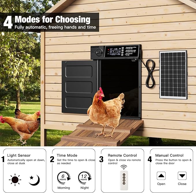 Automatic Chicken Coop Door, Large Size Solar Powered Coop Door