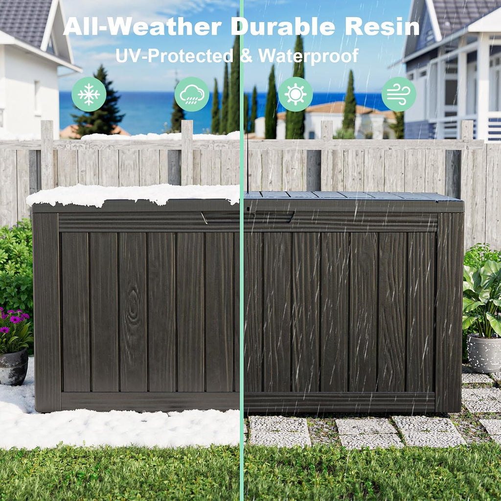 drato 75 gallon deck box, waterproof resin large showing dimensions