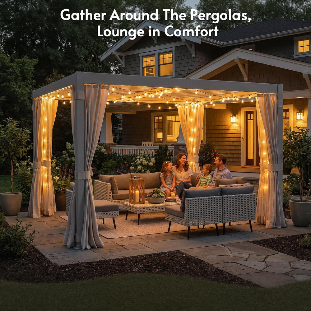 10x12FT Aluminum Outdoor Louvered Pergola with Screens & Netting