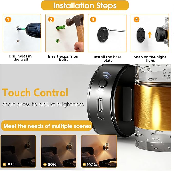 L LOHAS LED Motion Sensor Night Light, 2 Pack Wireless Rechargeable Wall