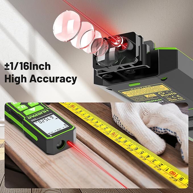 Huepar Laser Distance Measure 395Ft. Digital Rechargeable Laser Measuring Tool