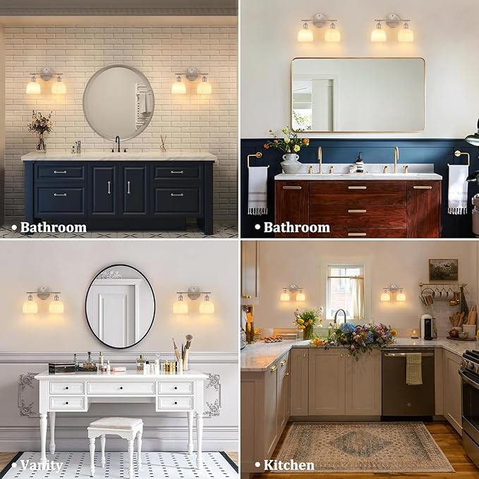 Shenmoyl Bathroom Light Fixtures, 2-Light Vanity Wall Light Over Mirror
