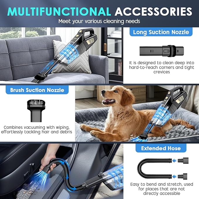 CKIKH Handheld Vacuum Cordless, 15000PA Strong Suction Hand Held Car Vacuum