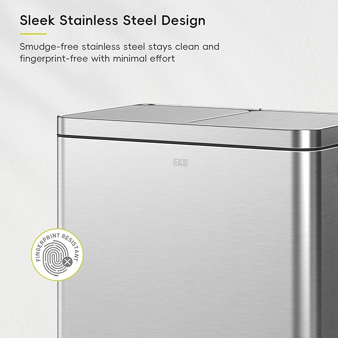 EKO Edison Dual Trash Can for Recycling and Trash, 8+8 Gallons Kitchen Garbage