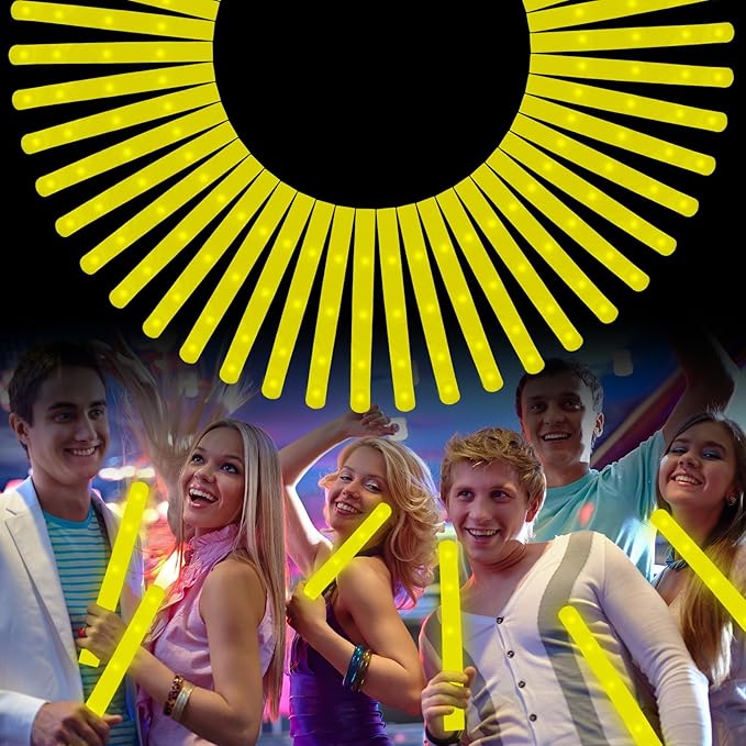 Foam Glow Sticks Bulk, 30 PCS Yellow Light Up Foam Sticks 3 Modes, Glow Party Supplies for Wedding,Raves, Carnival, Concert, 4th of July, Halloween, Christmas, New Year