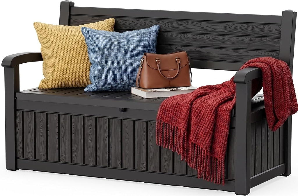 EFU Outdoor Bench Storage Deck Box Waterproof Wicker