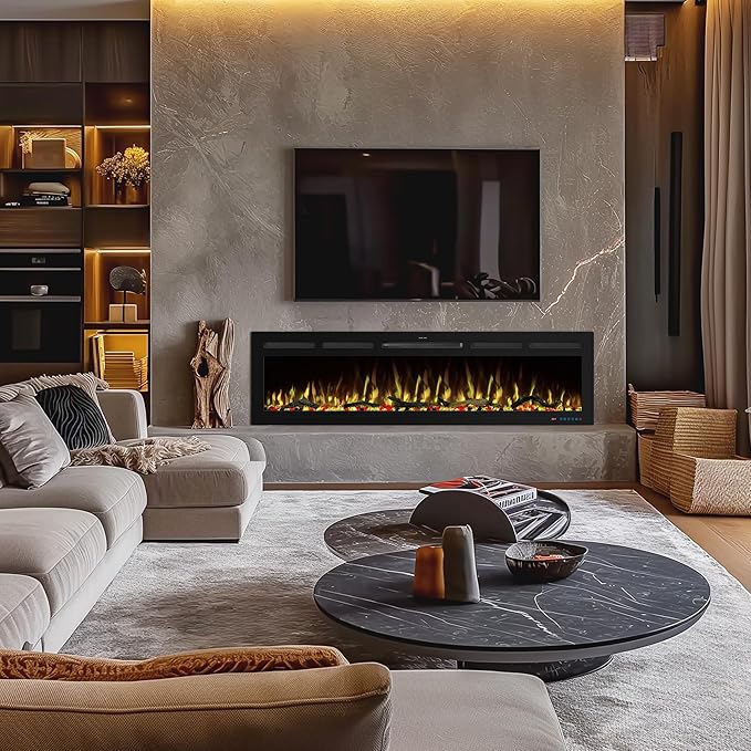 45" WiFi Electric Fireplace Inserts, Recessed and Wall Mounted Fireplace Heater