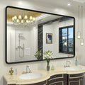 60x36 Black Matte Bathroom Mirror, Large Metal Framed Black Bathroom Vanity