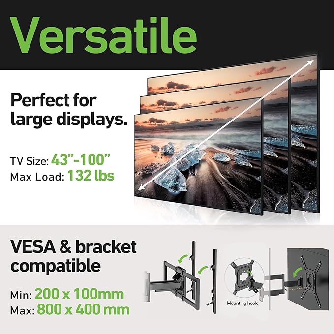 Heavy Duty Dual Arm Articulating TV Wall Mount Bracket