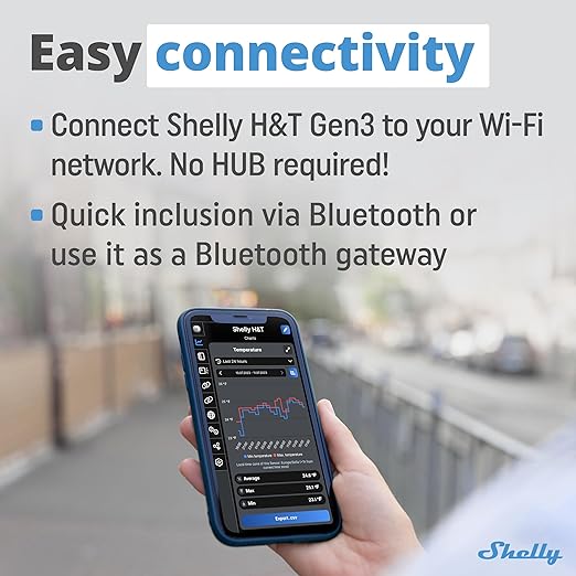 Shelly H&T Gen3 White | Wi-Fi & Bluetooth Smart Temperature & Humidity Sensor