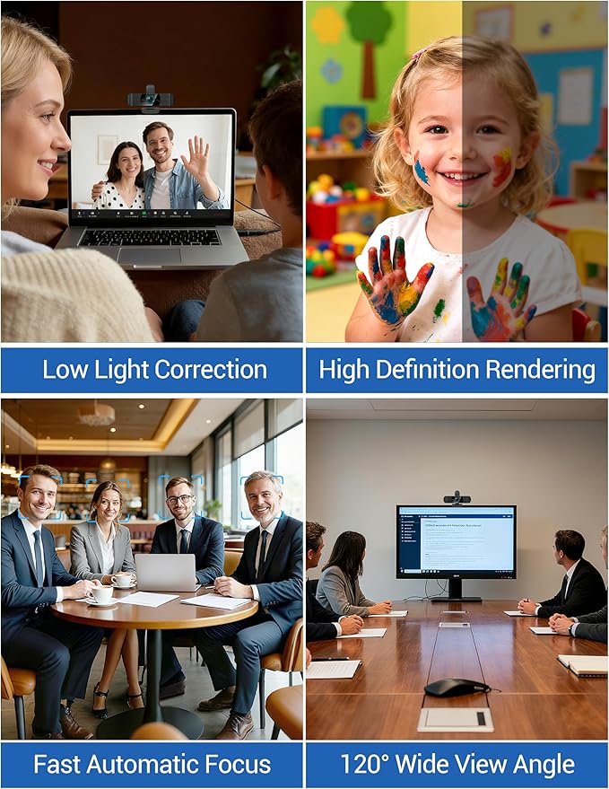 RUWBY UHD 4K Webcam with Built-in Dual Mics, Wide-Angle Lens, Privacy Cover