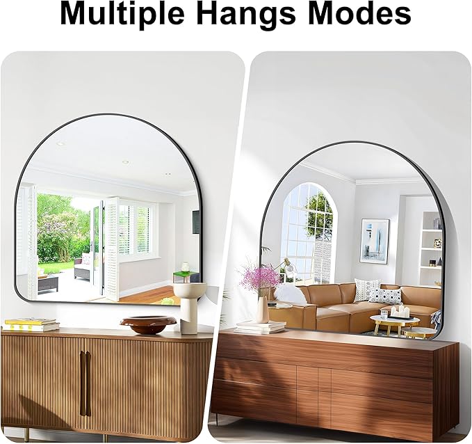 Arched Bathroom Mirror, Wall Mounted Mirror, Living Room, Hanging or Leaning