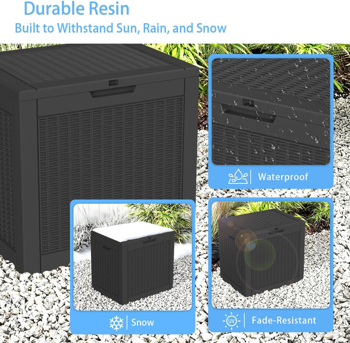 vixzen 36 gallon deck boxes outdoor waterproof, lockable, side view
