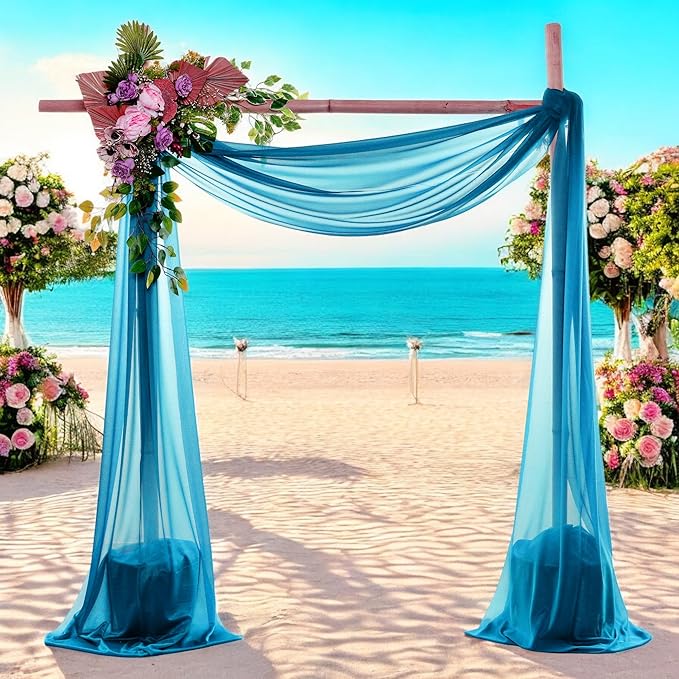 MDS Halloween Chiffon Draping Fabric - 2 Panel, 30" Wide x 40ft Long - Sheer Spooky Arbor & Canopy Drapery for Haunted House Backdrops, Party Ceilings, DIY Costumes & Themed Events - Dark Teal (Pack of 2)