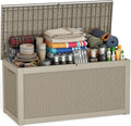 ROJIK 340 Gallon Deck Box Outdoor Waterproof,Weatherproof Outdoor Storage Boxes Lockable with Lid,Outside Resin Storage Bench for Patio Cushions,Garden Tools and Pool Accessories(Grey)