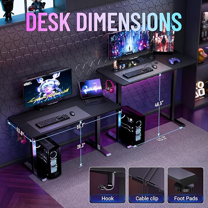 Veken 55 Inch Large Electric Standing Gaming Desk, Heights Adjustable, Sit to
