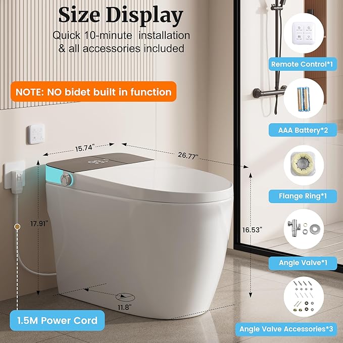 Smart Toilet with Elongated Heated Seat, Auto Flush, Manual Soft-Close Seat &