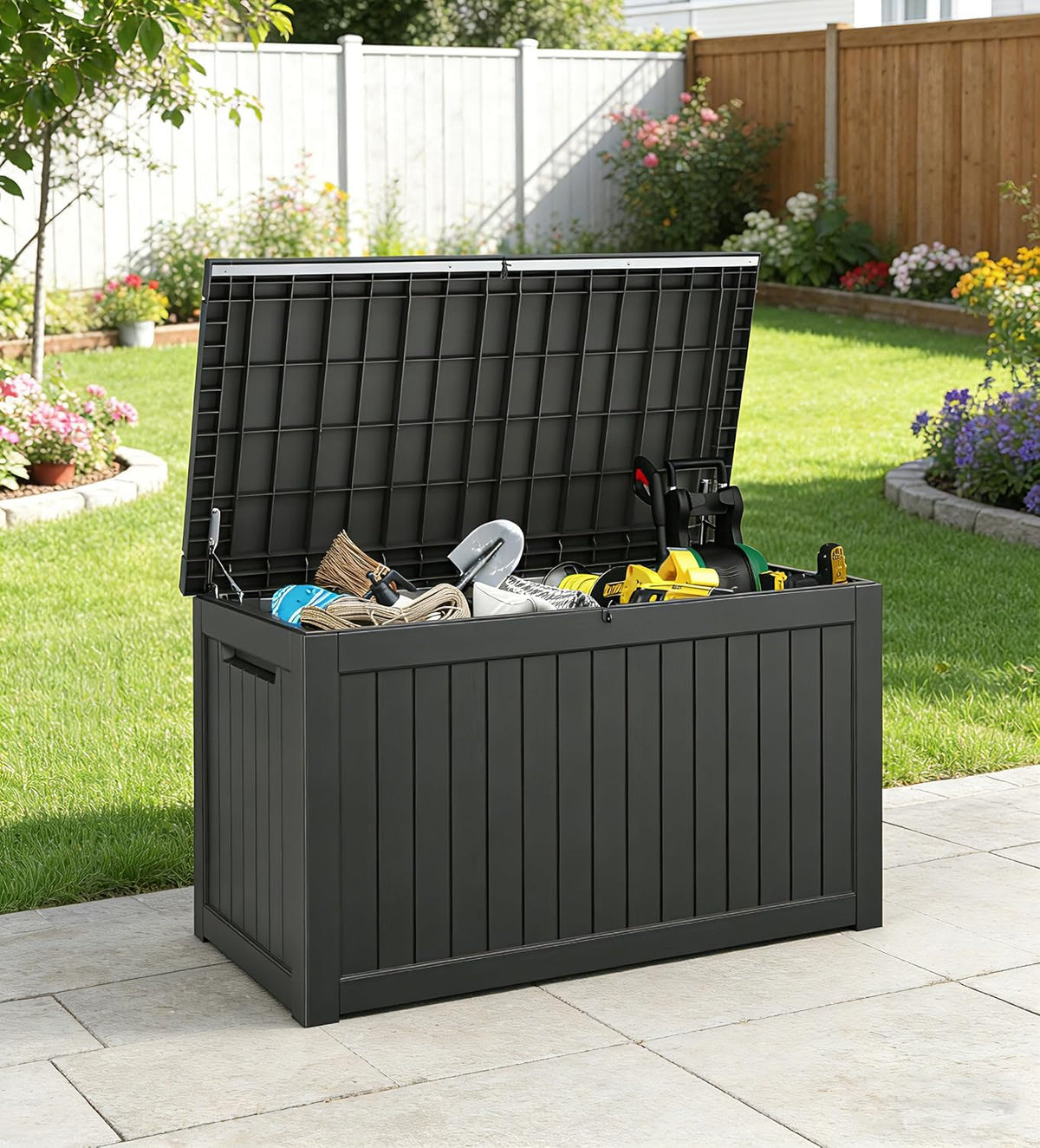 Resin Outdoor Deck Storage Box Waterproof (Black, 270 Gallon)
