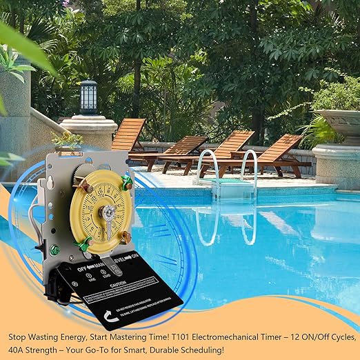 careNEW T101M Mechanical Timer Switch - 120V 2HP 40A SPST Pool Pump Timers