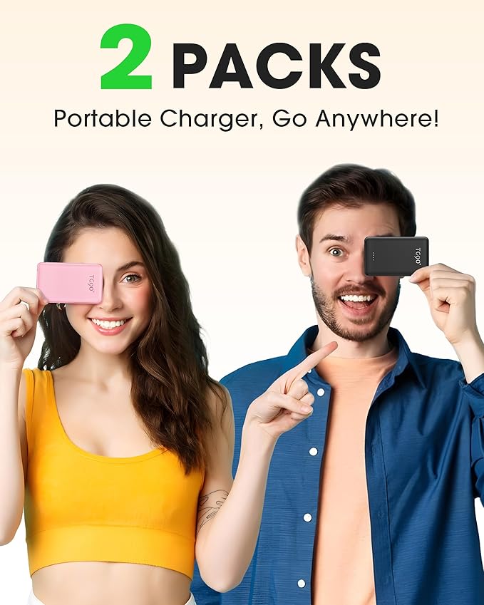 TG90° 2 Pack 5000mAh Portable Charger, Mini Power Bank Built-in Foldable AC
