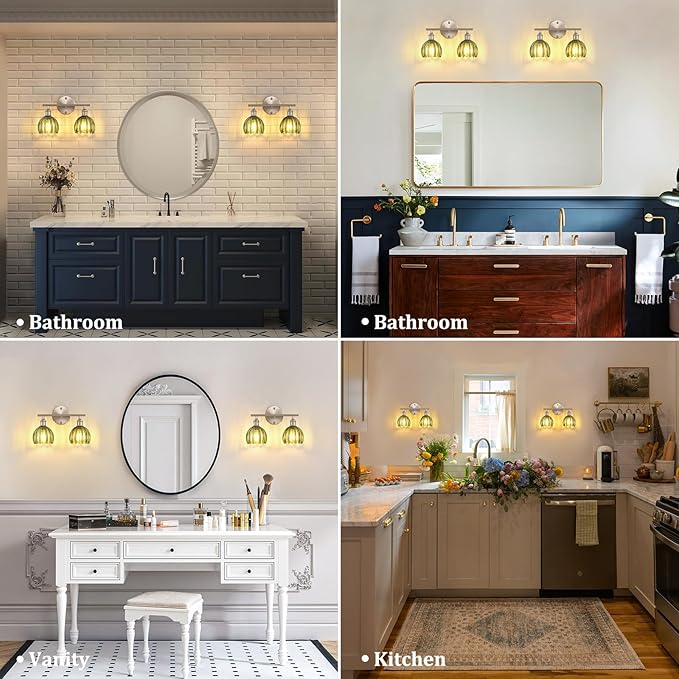 Shenmoyl Bathroom Light Fixtures, 2-Light Vanity Wall Light Over Mirror