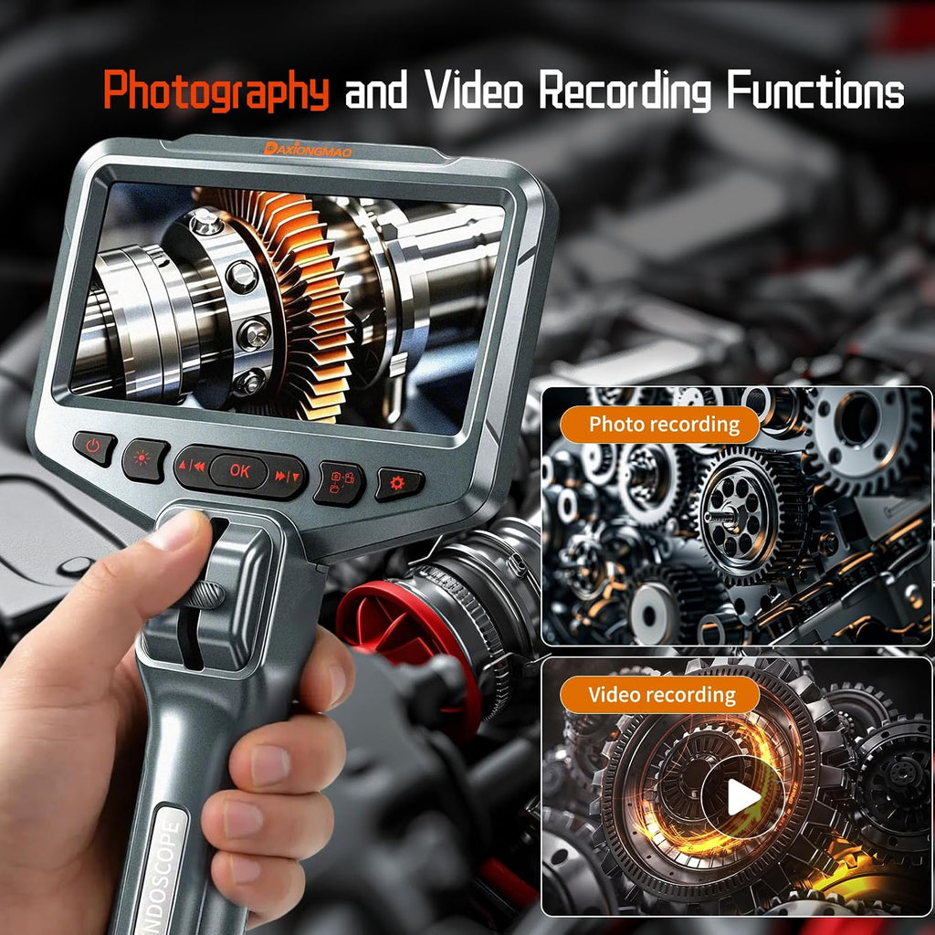 daxiongmao articulating borescope, 1080p hd inspection camera with showing dimensions