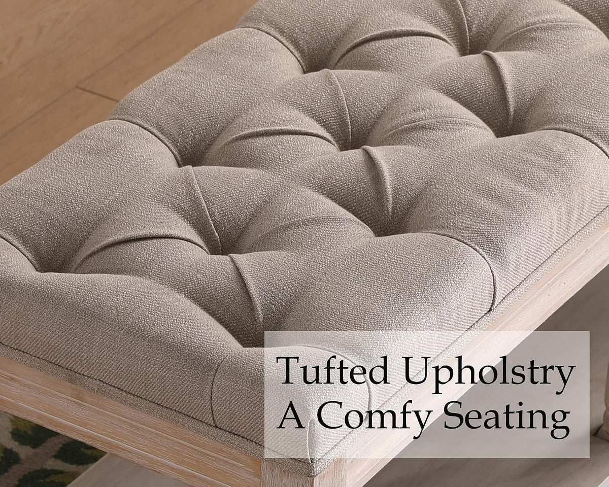farmhouse storage bench wooden entryway upholstered tufted ottoman, package contents