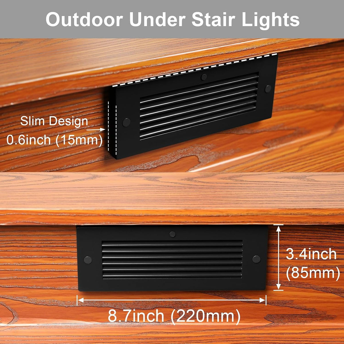 outdoor stair lights with color changing for surface showing dimensions