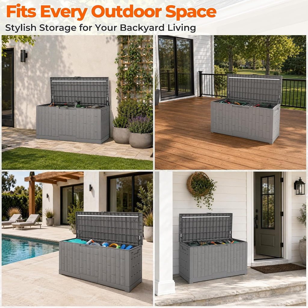 outdoor storage box, 120 gallon waterproof resin patio, package contents
