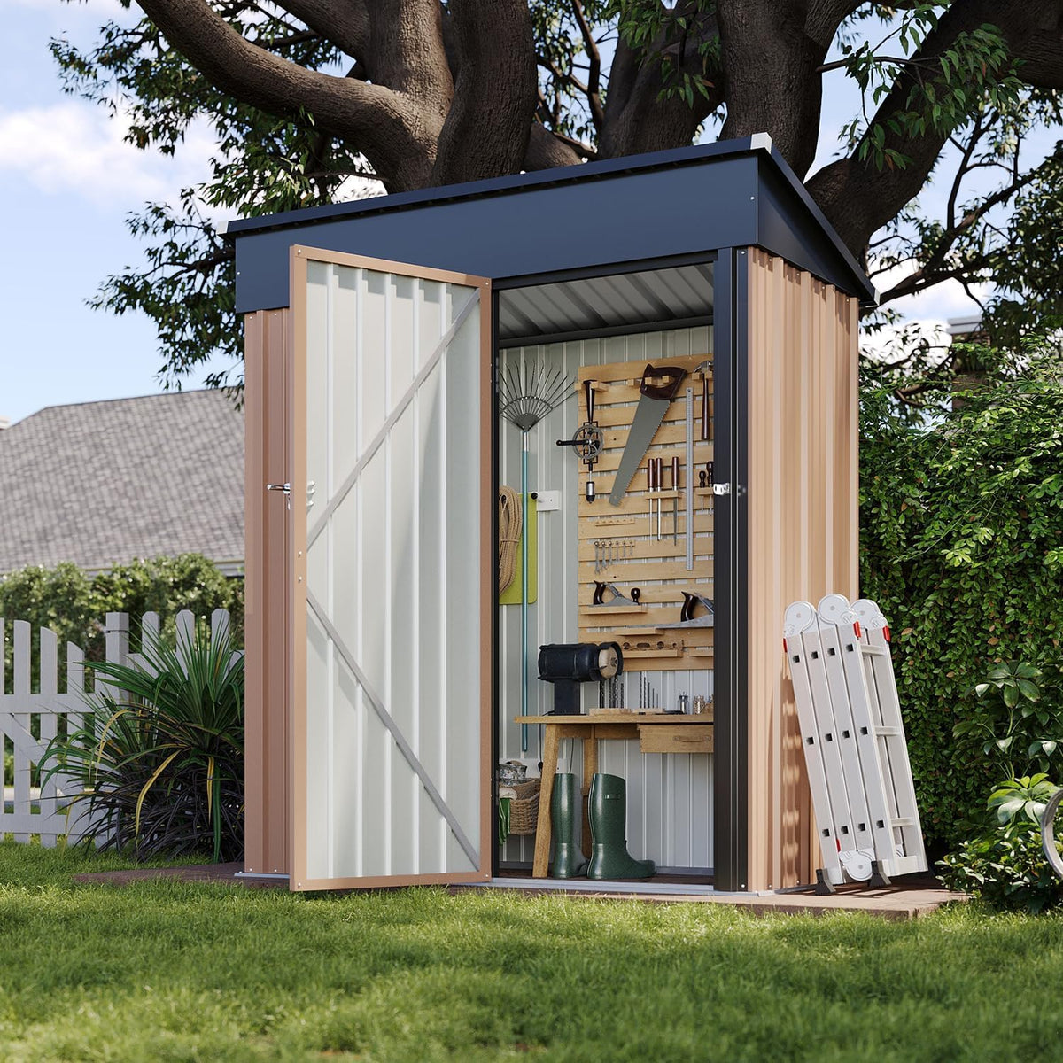 Aoxun 5’x3’ Shed Outdoor Storage Shed, Brown