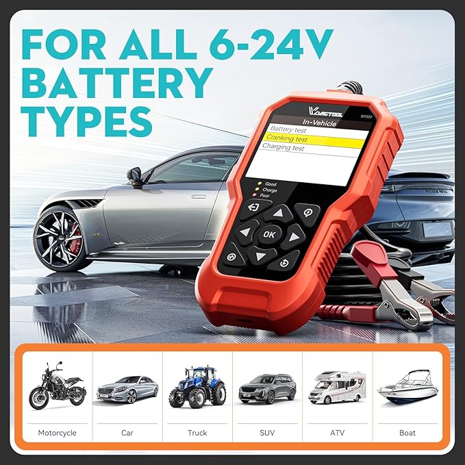 Car Battery Tester 6V 12V 24V VDIAGTOOL BT500, 5-3000 CCA Battery Load Tester