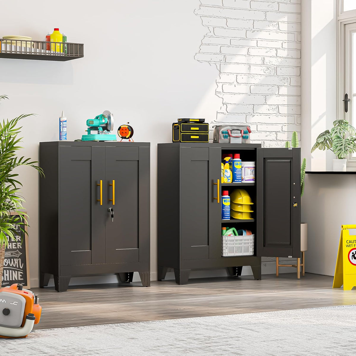 small metal locking cabinet, tool storage cabinet with, package contents