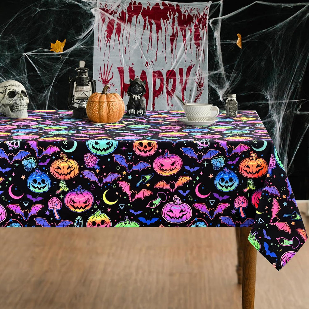ASPMIZ Halloween Tablecloth Rectangle Table, Waterproof Blacklight Spooky Pum...