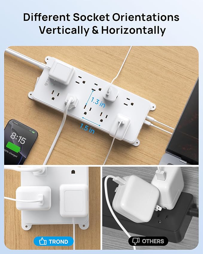 TROND 360° Rotating Plug Power Strip 10ft, Surge Protector