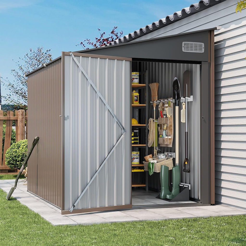 Aoxun 8x6 FT Lean to Shed for Backyard,Brown