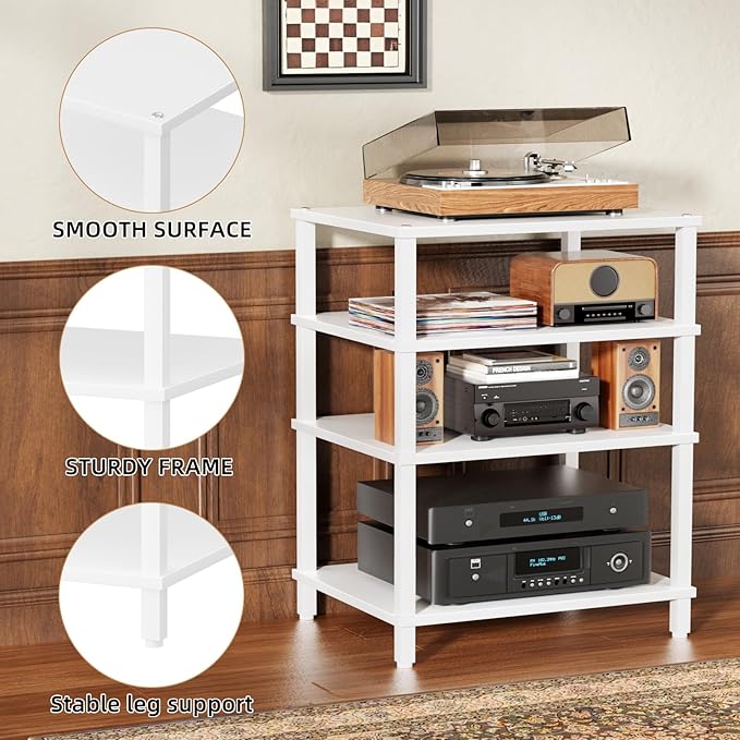 LELELINKY 4-Tier AV Media Player Stand Set of 2, Wooden TV Stand, Game Console