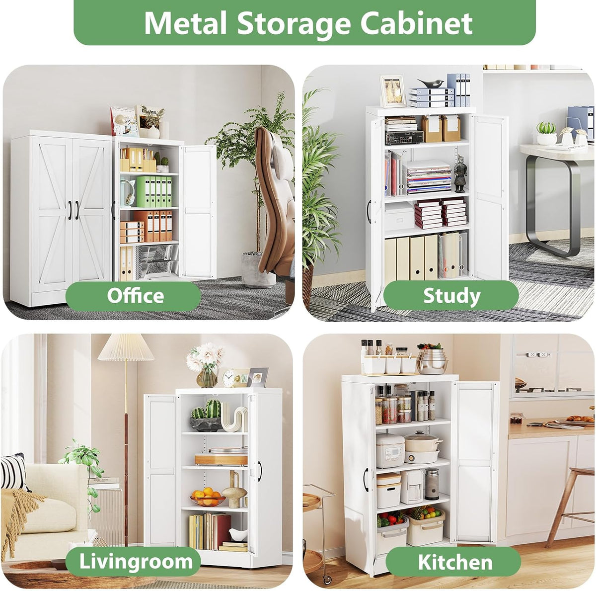 ckzbx white metal cabinets with doors and shelves showing dimensions