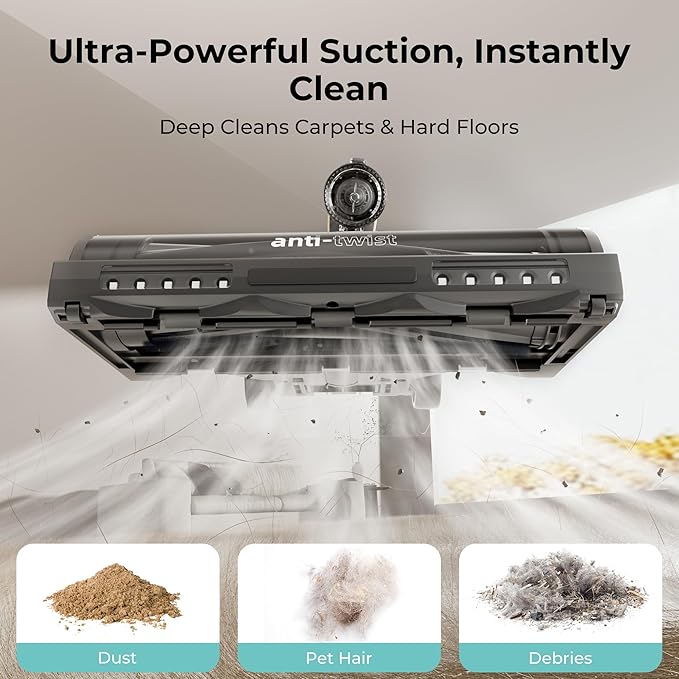 Candy Cordless Stick Vacuum Cleaner, 320AW Powerful Suction, 100min Runtime