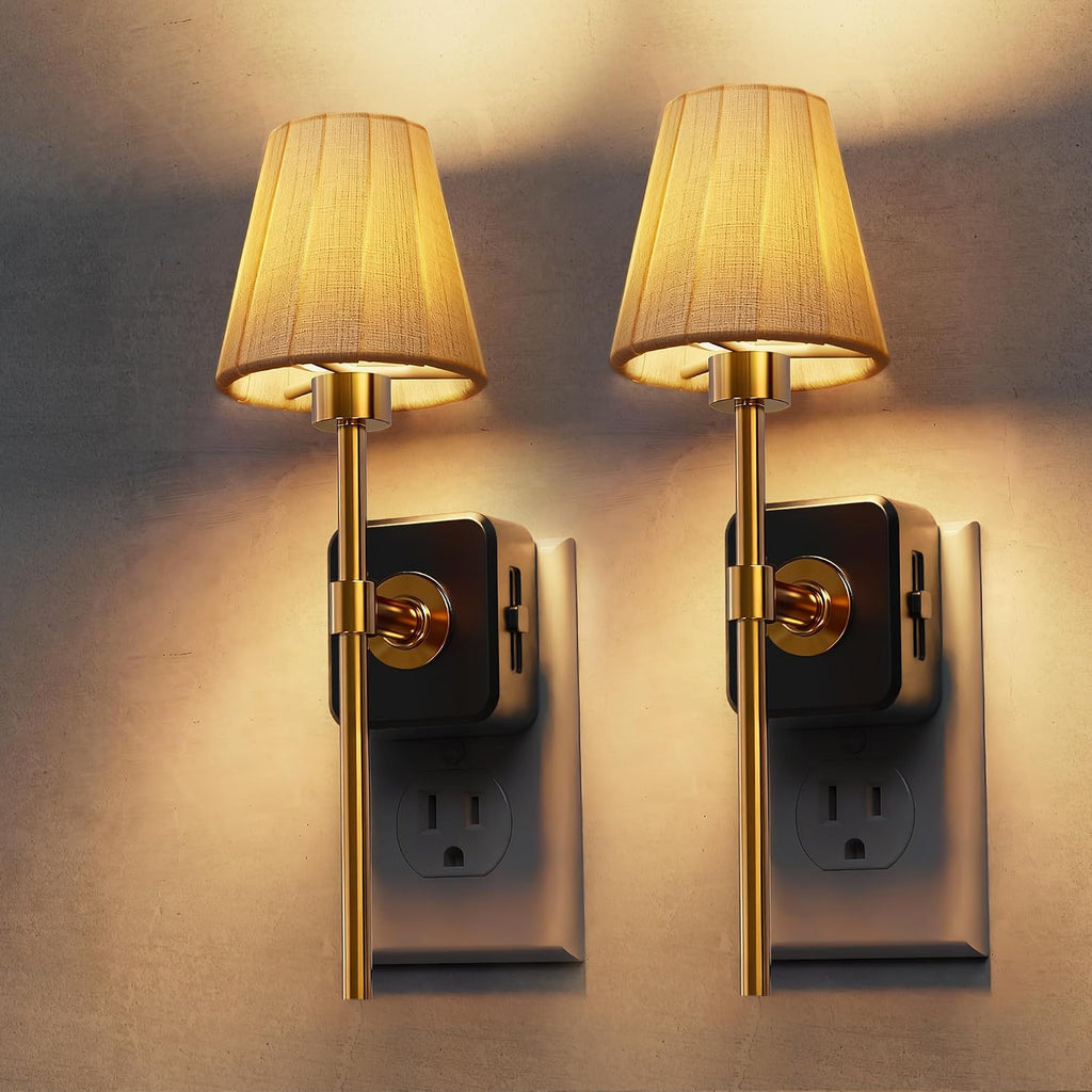 L LOHAS LED Night Lights Plug into Wall, 2 Pack Pleated Fabric Cover Night Light