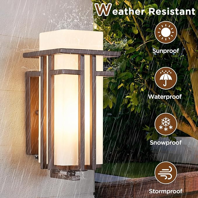 EERU Oil Rubbed Bronze Porch Light Dusk to Dawn Outdoor Sconce Matte Brown Wall