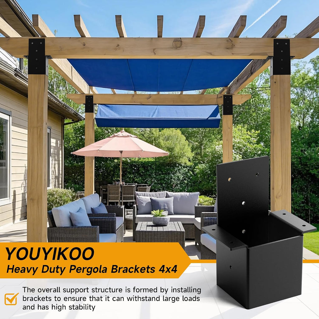 4x4 pergola brackets for wood post, heavy duty, side view