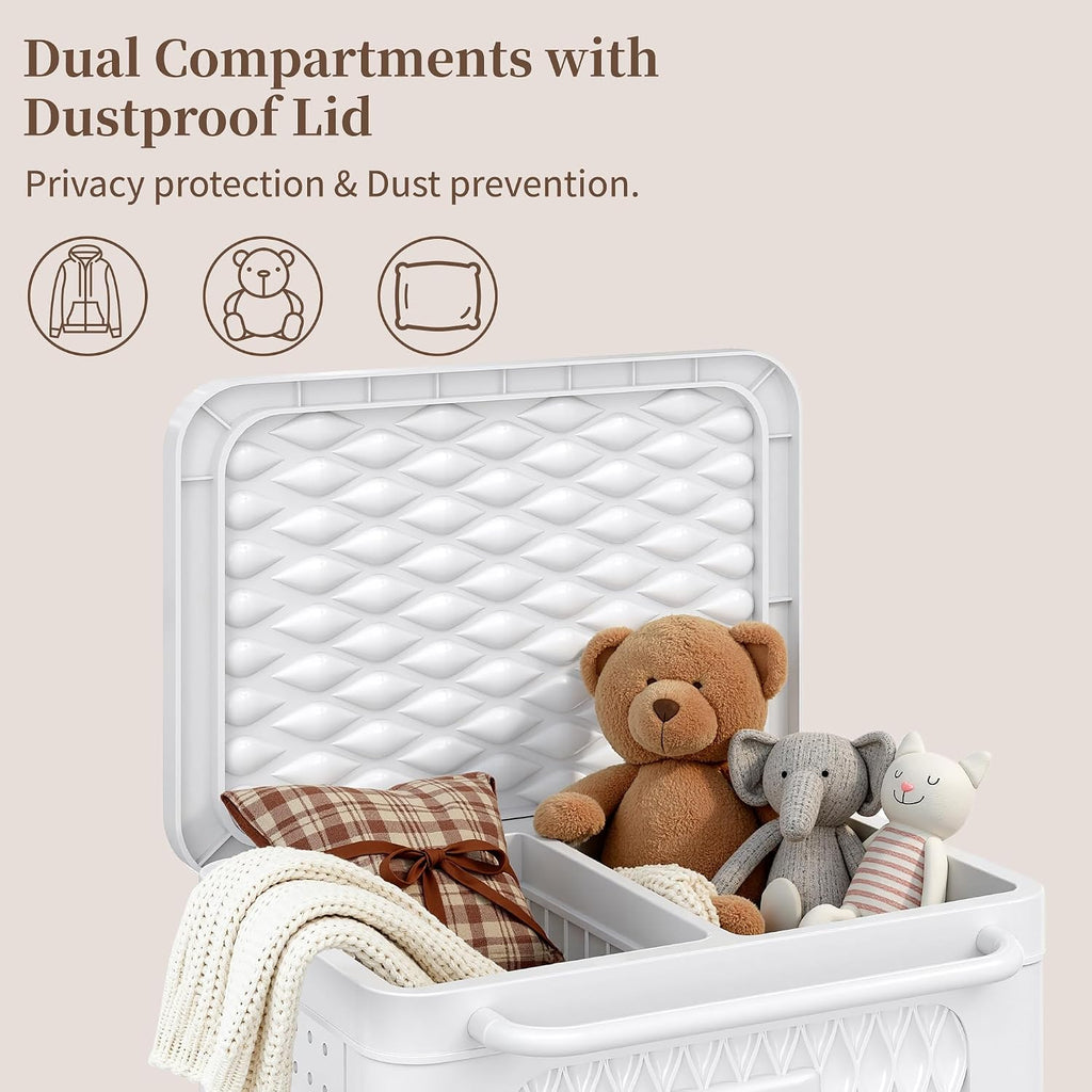 VECELO Deck Box, Outdoor Storage Box with Wheels and Lid, Waterproof Storage Bin for Package Delivery for Patio Furniture, Garden Tools, Pool Supplies, Foldable, White, 19.3" x 13.8" x 25.0"