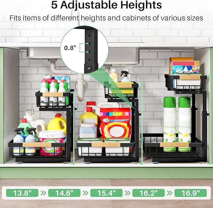 Under Sink Organizer, 2 Packs 2 Tier Under Sink Organizers and Storage