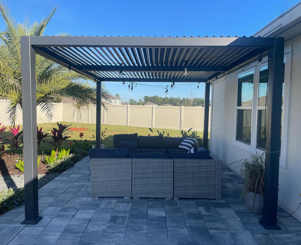 PURPLE LEAF Louvered Pergola 10' x 12' Outdoor Pergola w/Drainage System